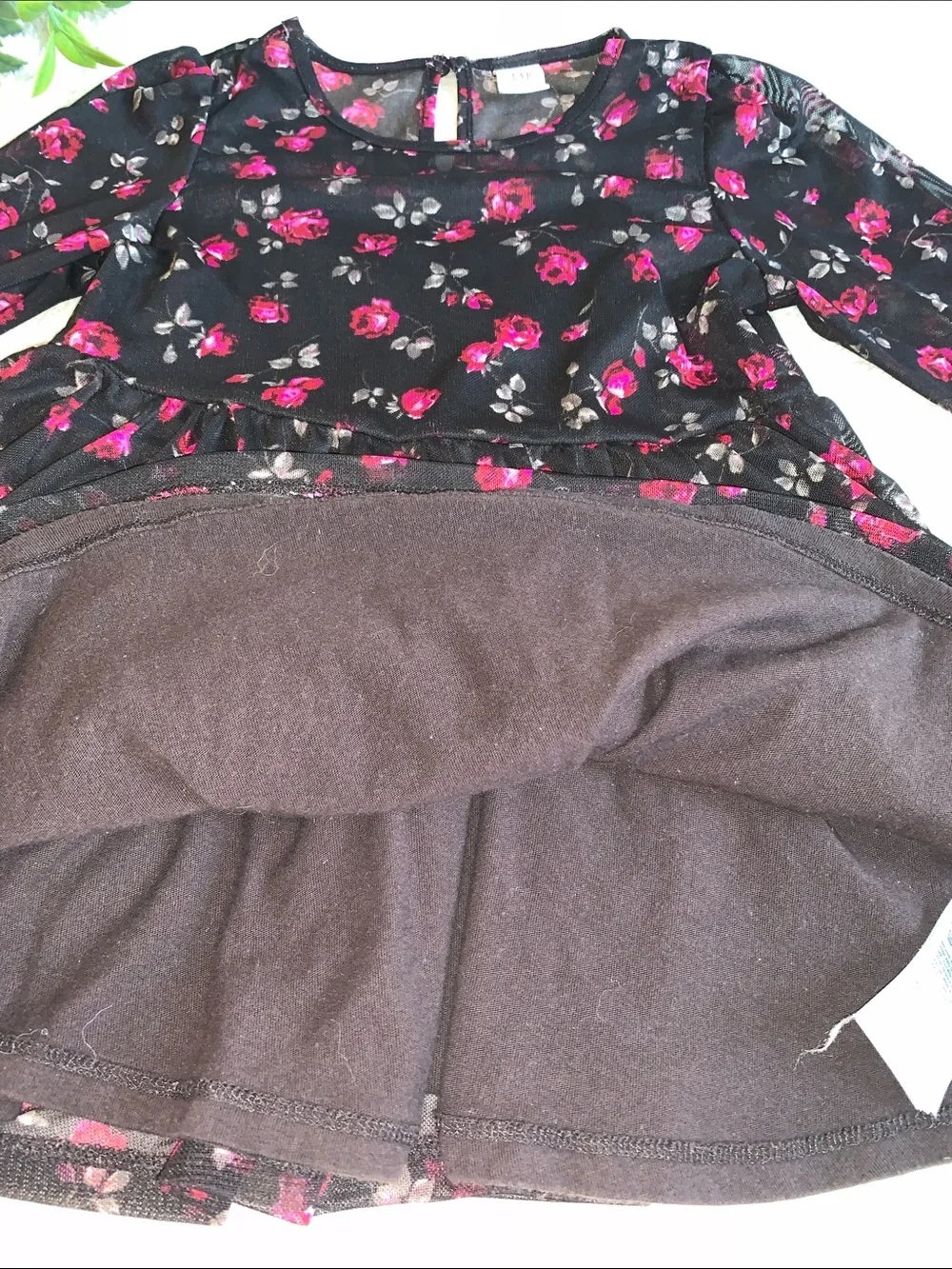 Gap Black Sheer Overlay Dress Roses 3 EUC